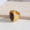 New 2024 Geometric Square Stone Vintage Ring Chunky Gold Color Trend Personality Jewelry Accessories for Women Girl