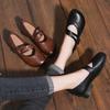Retro Literary Leather Single Shoes Autumn New Beef Tendon Round Head Ethnic Style First Layer Cowhide Women's Shoes Shallow Mouth Mother Shoes