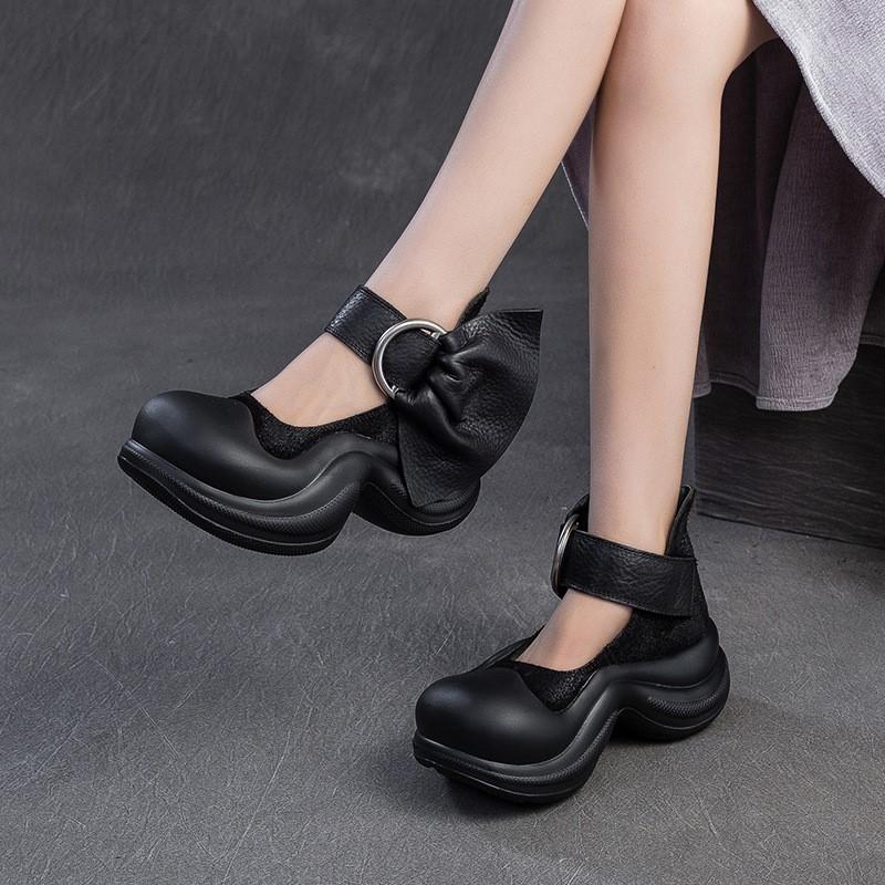 Johnature Удобные босоножки на платформе из натуральной кожи, увеличивающие рост, в стиле колледжа, женские туфли