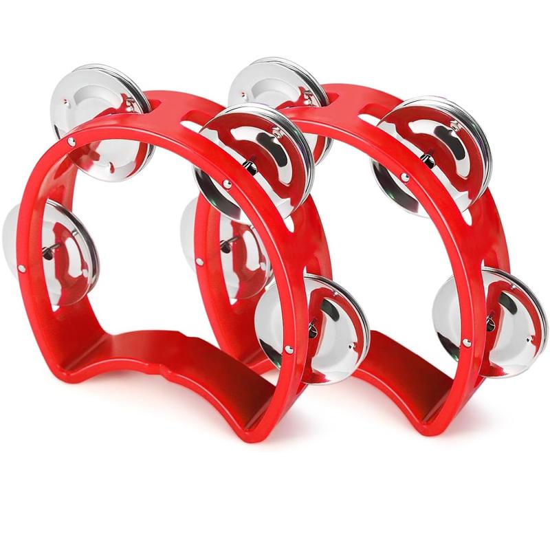2Pcs Plastic Hand Held Percussion Tambourine With 4 Bells Rhythm Musical Instrument Toys Kids Preschool Educational Gift