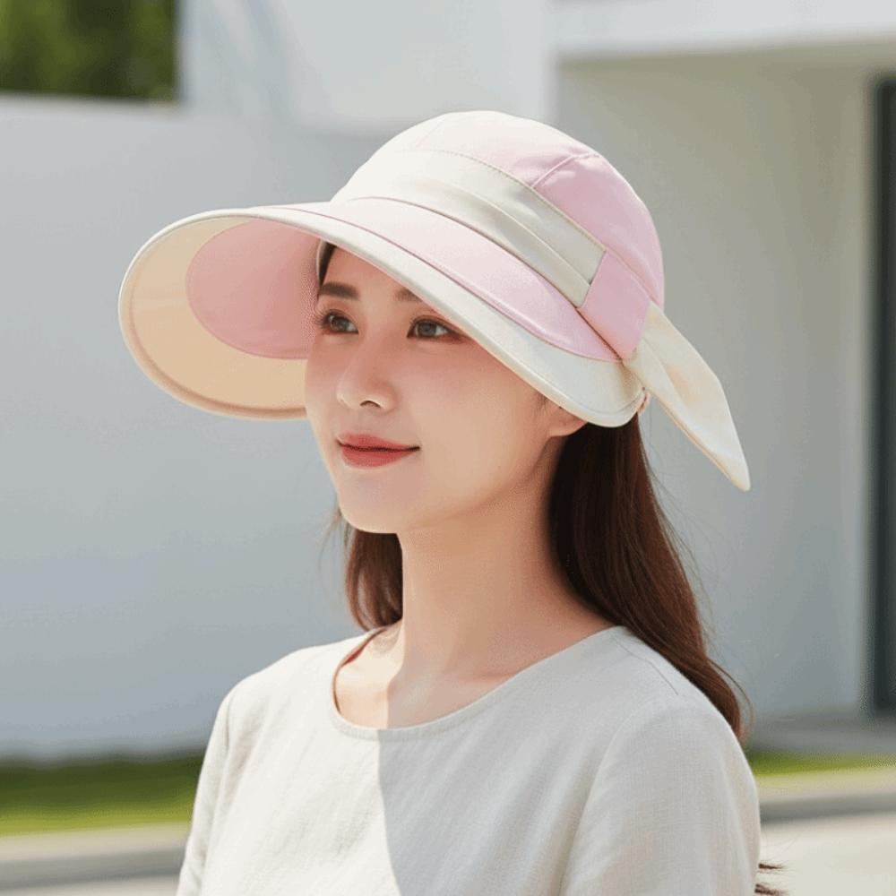 Breathable Wide Brim Sun Cap Polyester Women Sunshade Hat Sunscreen Empty Top Hat Beach