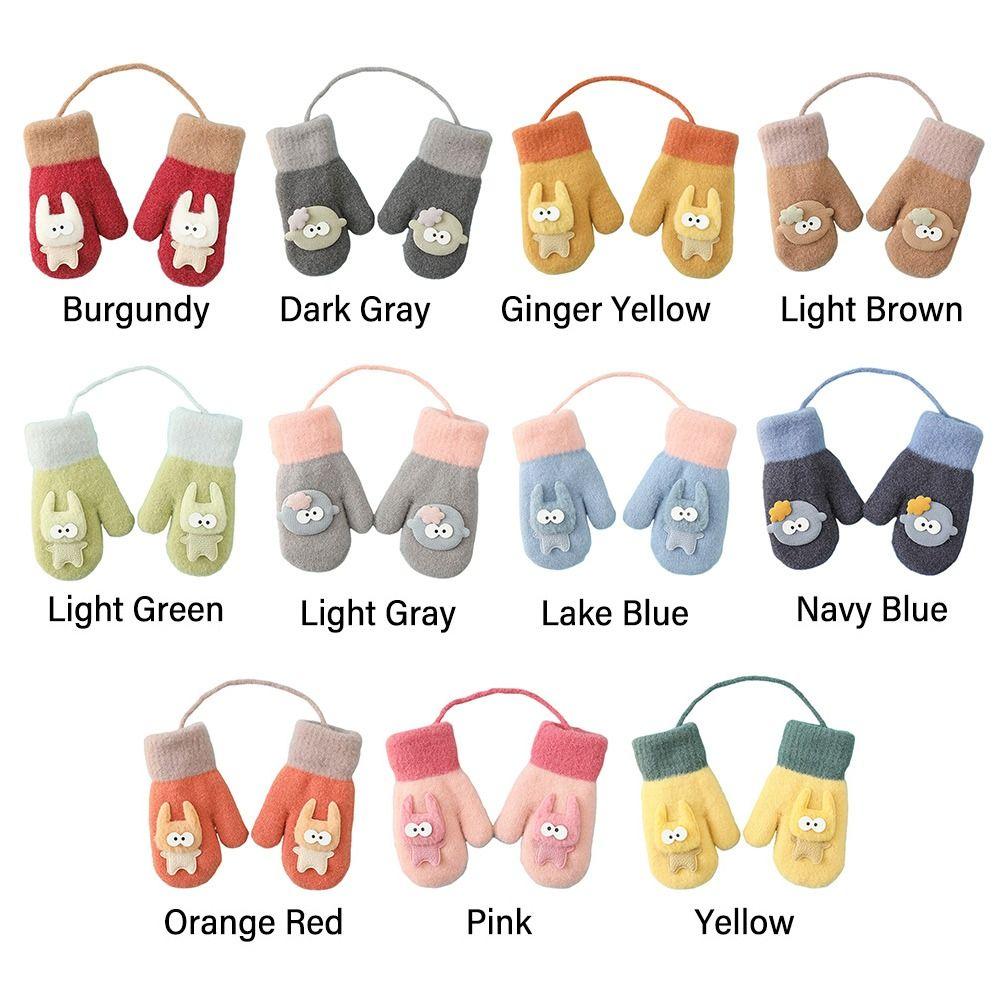 Пушистая подкладка Детские вязаные перчатки для малышей Мягкие мультяшные варежки Модные теплые перчатки для девочек и мальчиков