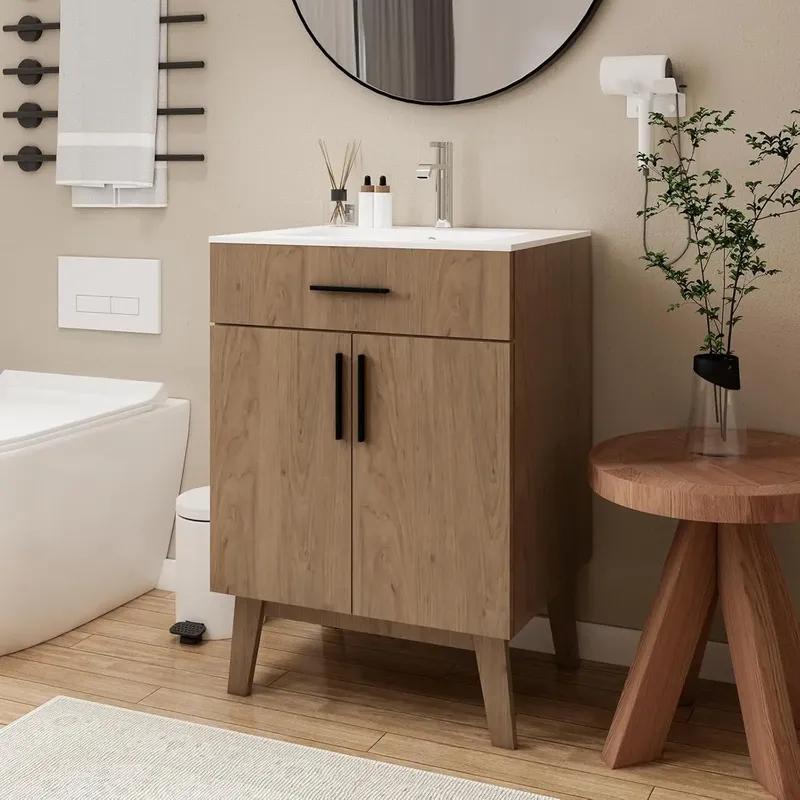 24-дюймовая тумба под раковину для ванной комнаты, Комплект тумбы с раковиной, с двумя дверцами шкафа с плавным закрыванием, Современный одинарный комплект шкафов для ванной, Индивидуальный