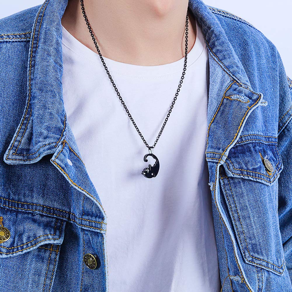 Пара Популярная для кошек Подарок для влюбленных [Rockyu] Ожерелье, Пары, Черный, Ожерелье, Милый, Унисекс, Популярный,