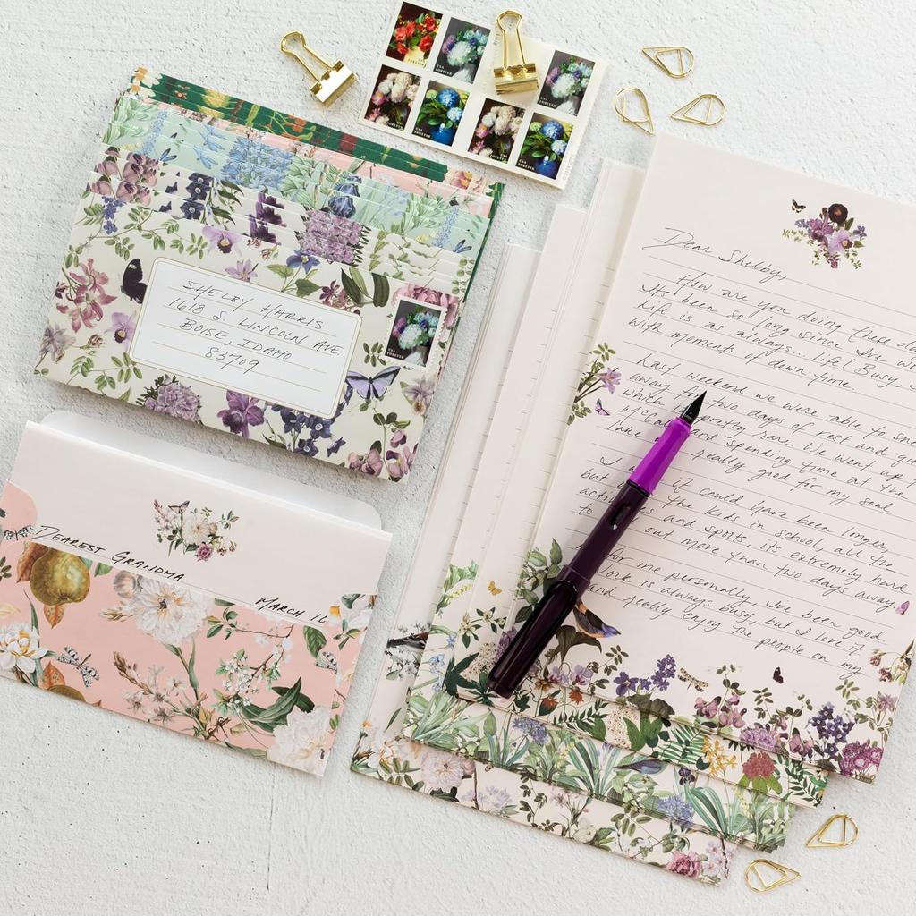 Beautiful Stationery Set with Envelopes - Premium-Quality, No-Bleed Lined Letter Writing Paper with Elegant Floral Designs - Cute Stationary Supplies