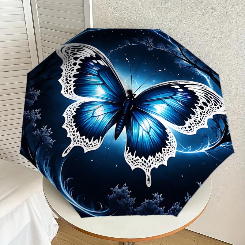 1PC Butterfly Night Automatic Open/Close Umbrella with Windproof, 8-Rib Sturdy Canopy, Durable Ribs, Fashionable Design, Outdoor Accessory, Fun Prin,