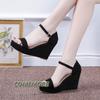 2024 New Women‘s Shoes Platform Sandals Woman Peep Toe High Wedges Heels Ankle Buckles Sandalia Female Sandals Roman Style Black