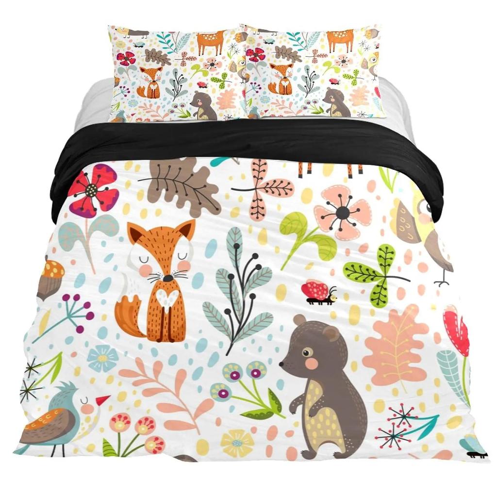 Пододеяльник с изображением ежа 3D с изображением ежа и цветка 2/3 шт. Комплект постельного белья для детей, мальчиков и девочек, королева животных, двойной пододеяльник