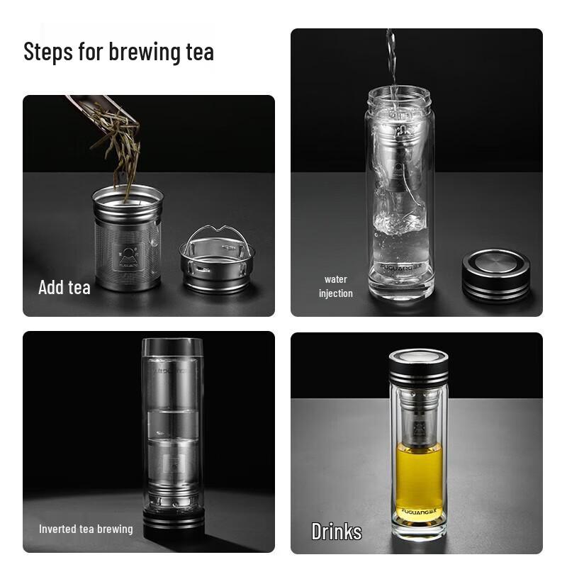 Fuguang G2035 Double Wall Glass Tea Infuser Bottle