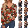 Women's Casual Fashion Christmas Snowflake Long Sleeve Cuffs Button-Down Shirt V Neck Casual Loose Tee Autumn Clothing