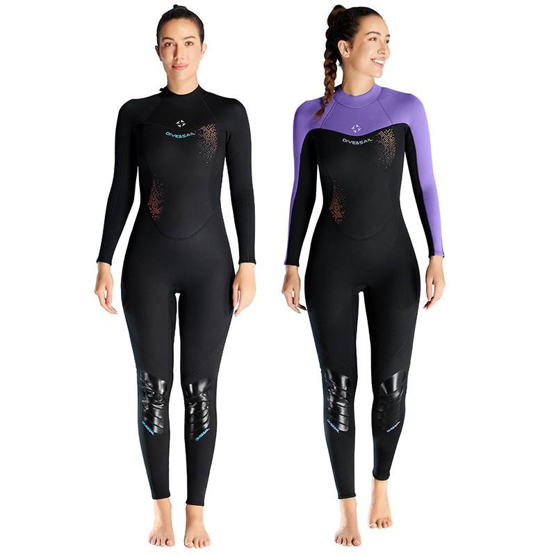 3mm Full Body Wetsuit Women Diving Surfing Snorkeling Winter Swimming Thermal Neoprene Suit Black Purple
