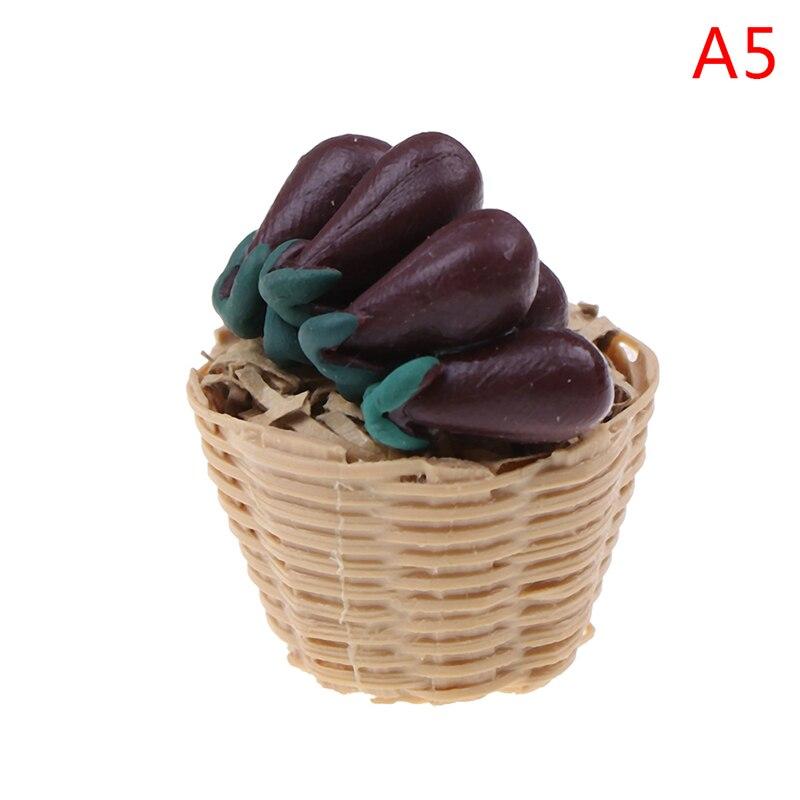 1:12 Mini Simulation Artificial Fruits and Vegetables Doll House Vegetable Bamboo Basket Miniature Accessories for Children