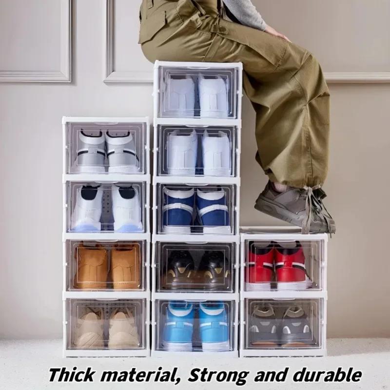 1 PCS Shoes Box Dustproof Thickened Plastic Sneaker Shoe Storage Box Stackable Cabinet Transparent Organizers Rack