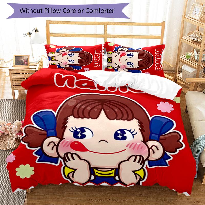 3pcs Custom Name Cartoon Peko Bedding Set Duvet Cover Closure Includes 1 Duvet Cover & 2 Pillowcases for All Seasons Bedroom Decor