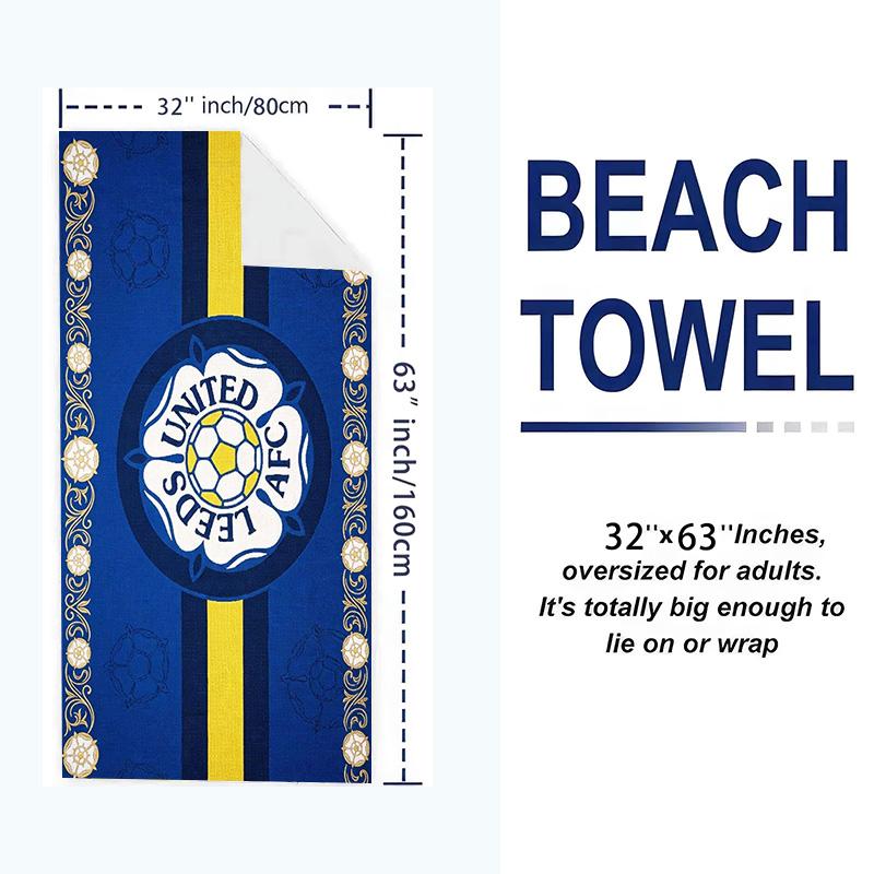 Пляжное полотенце с принтом Leeds United, Большое мягкое быстросохнущее полотенце для пляжа, кемпинга, плавания