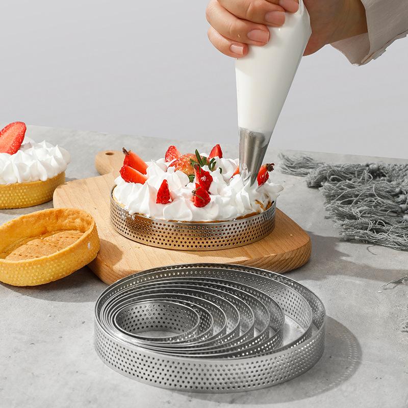 5/6/7/8/9/10 Cm Perforated Tart Rings With Hole Stainless Steel Tart Bottom Tower Fruit Pie Quiches Cake Ring Mousse Baking Mold