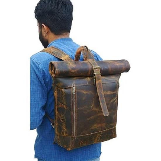 New Leather Travel Laptop Backpack 17 Inch Vintage Genuine Rucksack Collage Hiking Camping Shoulder Brown Bag For Men and Women