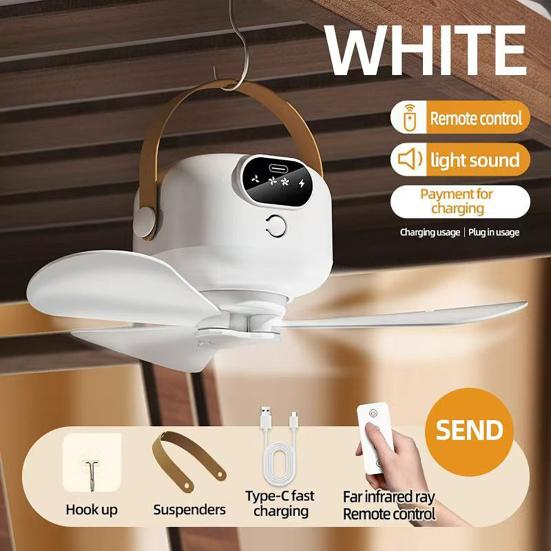 Потолочный вентилятор с подсветкой и пультом управления, 3 скорости, сильный воздушный поток, низкий уровень шума, перезаряжаемый, портативный вентилятор для палатки, подвесной потолочный вентилятор