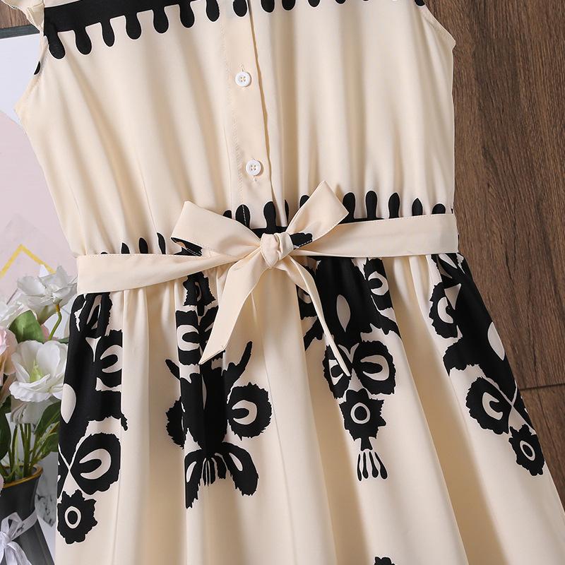 Платье для девочек Детская одежда Летняя Новая Мода С принтом Рукава-крылышки Приталенное Элегантное Платье-рубашка