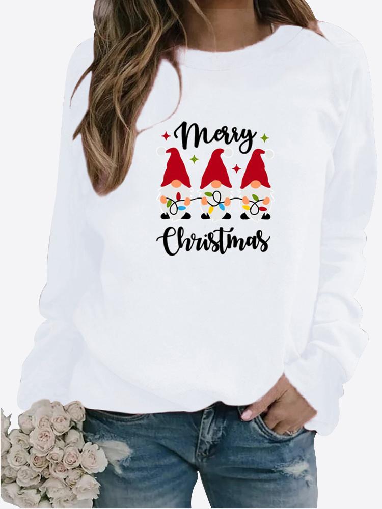 Осенне-зимний женский свитер с рождественской тематикой и принтом, повседневная толстовка с круглым вырезом и длинными рукавами, топ больших размеров