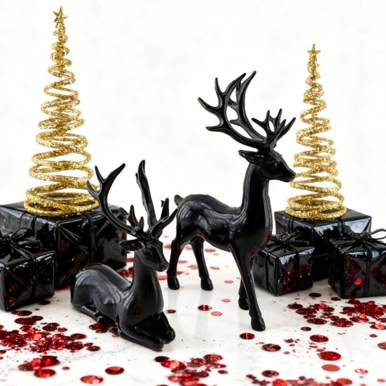 2/4Pcs Christmas Reindeer Statue Standing Sitting Elk Silhouette Figurine Deer Sculpture Home Office Desktop
