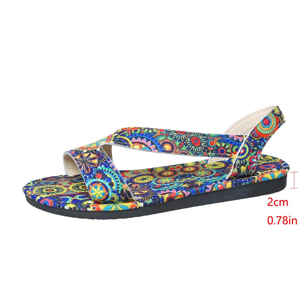 Fashion Plus-size Women's Sandals Slippers 2025 Summer New Flat Printed Toe Bohemian Ethnic Style Cool Sandals for Women
