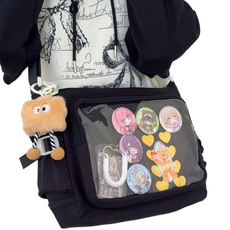 2025 College Style Versatile Ita Bag: Large Capacity Women's Messenger Bag with Transparent Badge Button