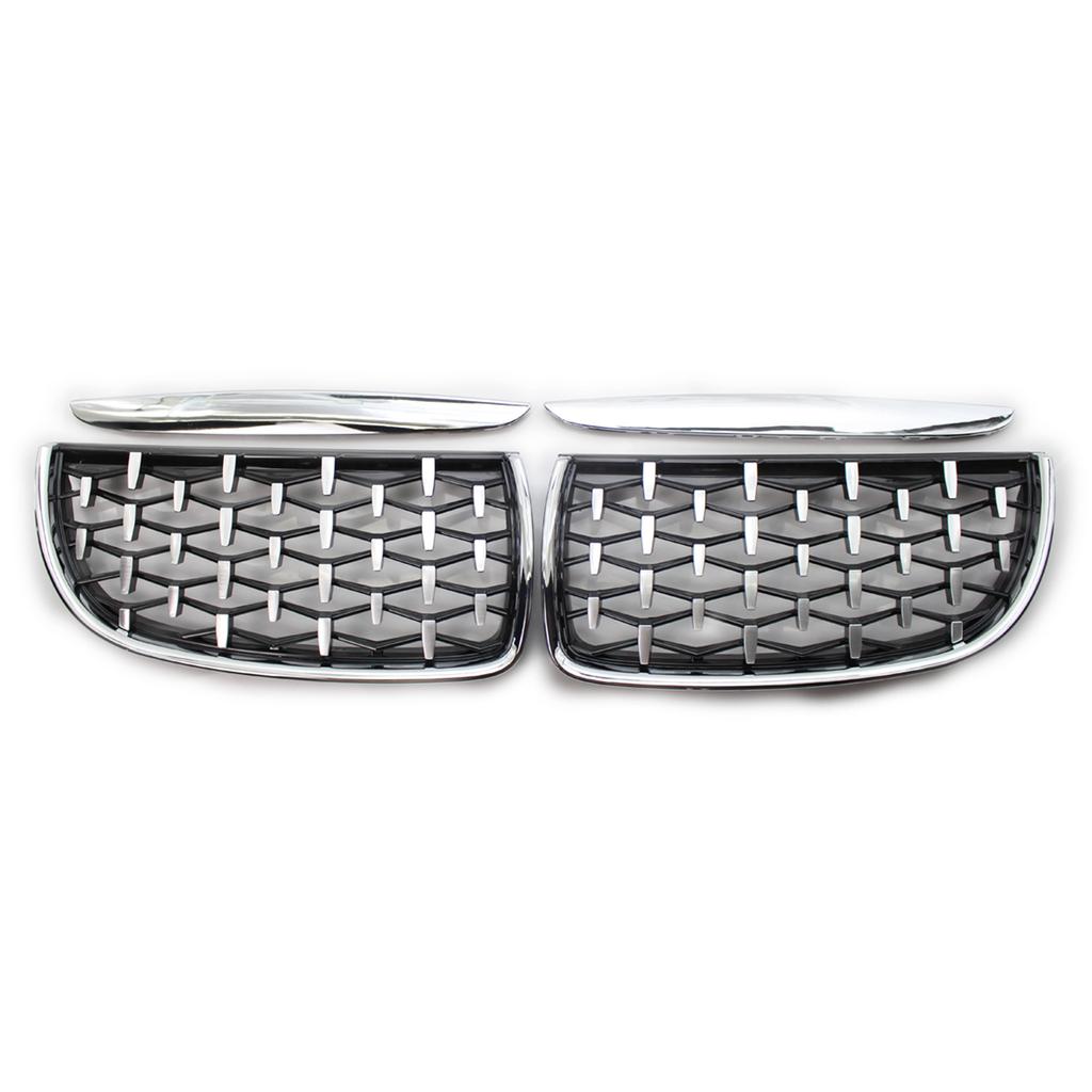 1 Paar Chrome Zilveren Auto Voorzijde Diamond Stijl Roosters Vervanging Racing Grills Onderdelen Voor Bmw 3 Serie 4 Deur E90 E91