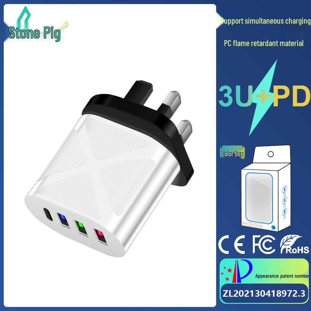 Универсальное многопортовое зарядное устройство: 3 USB + Type-C, 5 В/2,4 А, вилка EU/US/UK, для путешествий/дома