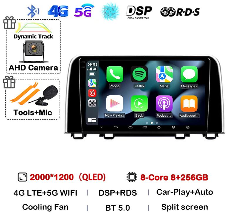 Android 14 Carplay Автомагнитола для Honda CRV 2016 2017 2018 2019 2020 2021 Мультимедийный Видеоплеер GPS Стерео WIFI Головное Устройство