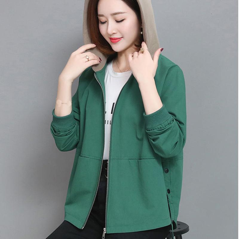 Women Hooded Jacket Thin Spring Autumn Loose Casual Pocket Long Sleeved Short Windbreaker Woman Zipper Up Coats Ladies
