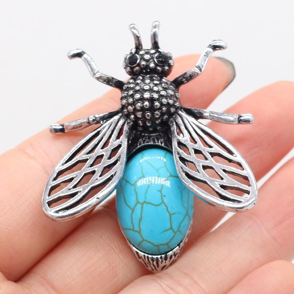 Women Brooch Natural Stone Bee-Shaped Pendant For Jewelry Making DIY Necklace Bracelet Clothes Shirts Accessory