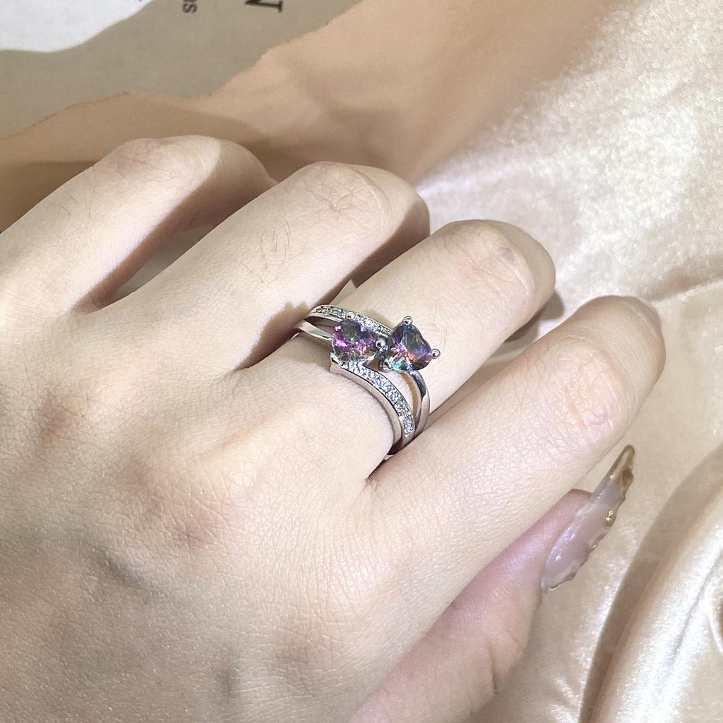 Популярное красочное двойное кольцо в форме любви с семицветным цирконием, женское кольцо 925 со штампом, подарок на день Святого Валентина, свадебное предложение, ювелирные изделия