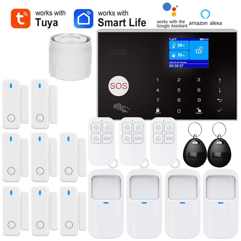 Alarm System for Home WIFI GSM Security Alarm Host Ant-theft with Door Gap PIR Motion Sensor Tuya Smart App control work Alexa
