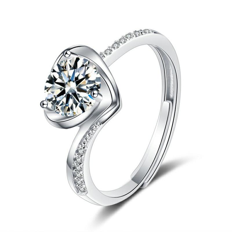 Bague Ringen Женские свадебные украшения из стерлингового серебра 925 пробы, 1 карат, VVS D, цветное кольцо с муассанитом, в форме сердца, обручальные кольца, изменяемый размер