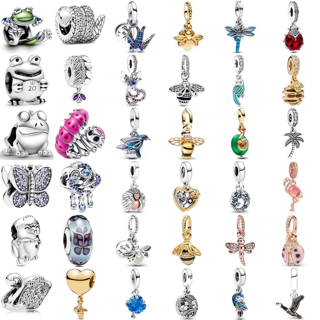 925 Серебряная Ласточка Попугай Лягушка Стрекоза Подвеска Шарм Браслет Женские Модные Украшения Подарок