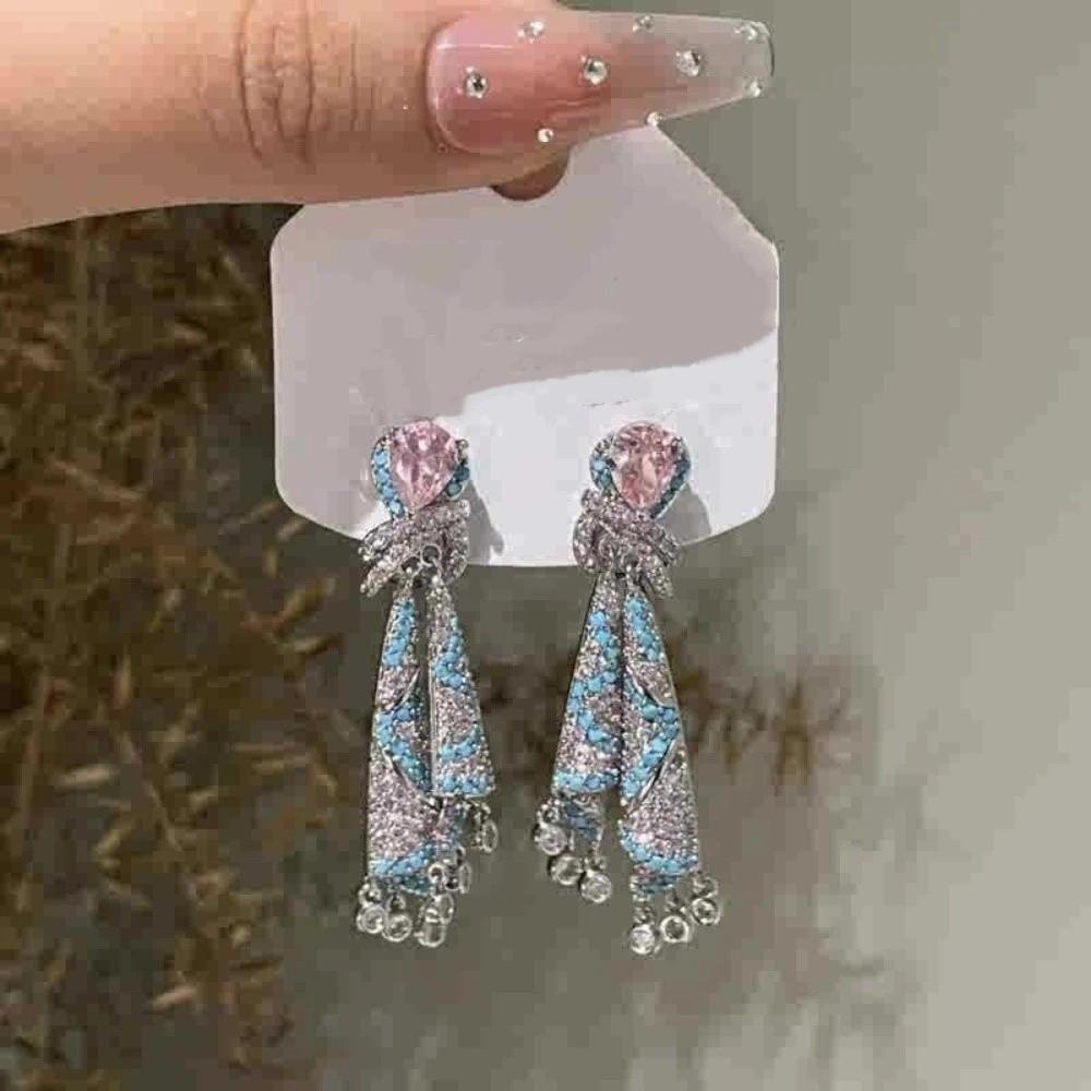 Ethnic Style Crystal Studded Earrings Zircon Pendant Earrings Fashionable Women Earrings Banquets
