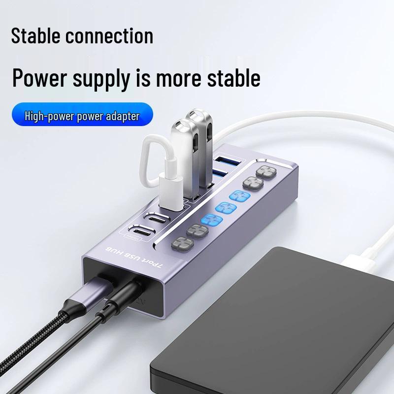 USB 3.0 7-портовый концентратор-разветвитель, док-станция 10 Гбит/с с независимыми переключателями