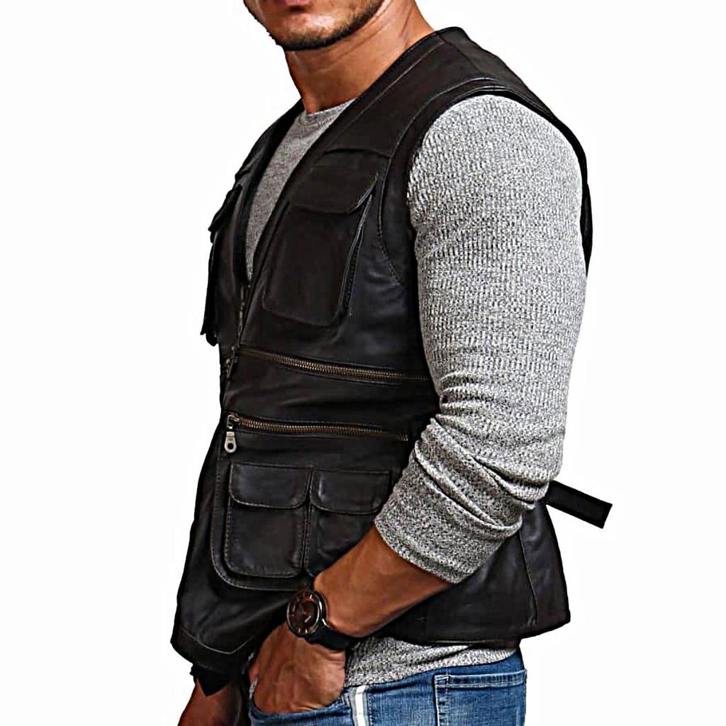 NOORA Men's Real Lambskin Leather ,Clothing, Bike Lovers Vest, Gift for Men's, Gift for Him, Hunt Style,Moto Vest