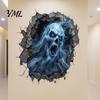 Festive Wall Ornaments for Halloween 3D Decal, Breakout Illusion Sticker with Skull Ghost, Spooky Scary Ghost Patterns Home Decor Room Party, Peel And