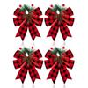 Christmas Bows with Pine Cones Pine Needles Buffalo Plaid Ribbon Bows Christmas Tree Wreath Decoration for Gift Wrapping