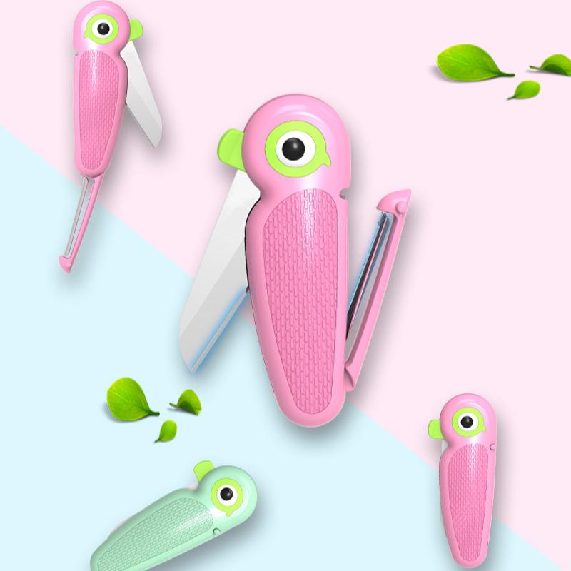 Cute Cartoon Ceramic Cutter Folding Fruit Knife Kitchen Kids Auxiliary Knives Mini Portable Sharp Knife Peeler