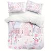 3Pcs Christmas Print Quilt Set Gingerbread House Pink Snowman Winter Bedding Soft Cozy Bedclothes Sweet Bedroom Decoration