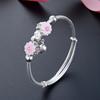 Japanese S999 Full Silver Polished Bracelet for Women's Fashionable and Sweet Bracelet, Student Flower Drop Oil Round Bead Versatile Accessory