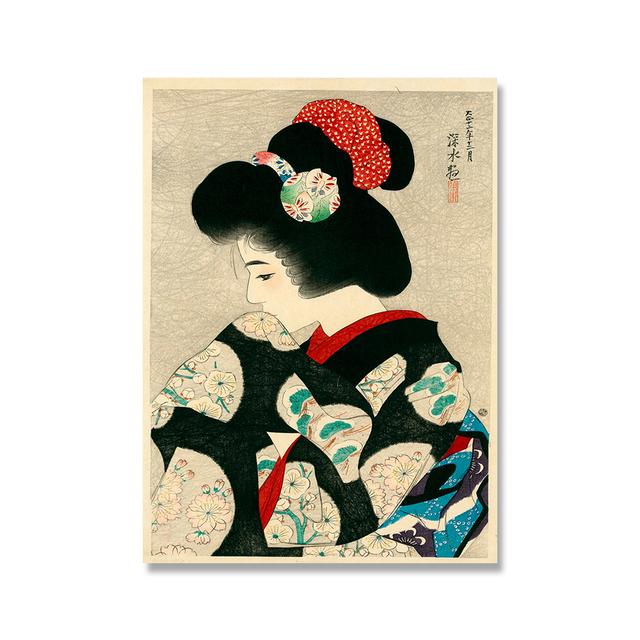 Рамка из цельного дерева, винтажные принты восточного искусства, картины, настенное искусство, гейша, японский Цучия Коитсу Укиеэ, скандинавские холсты, постеры, домашний декор