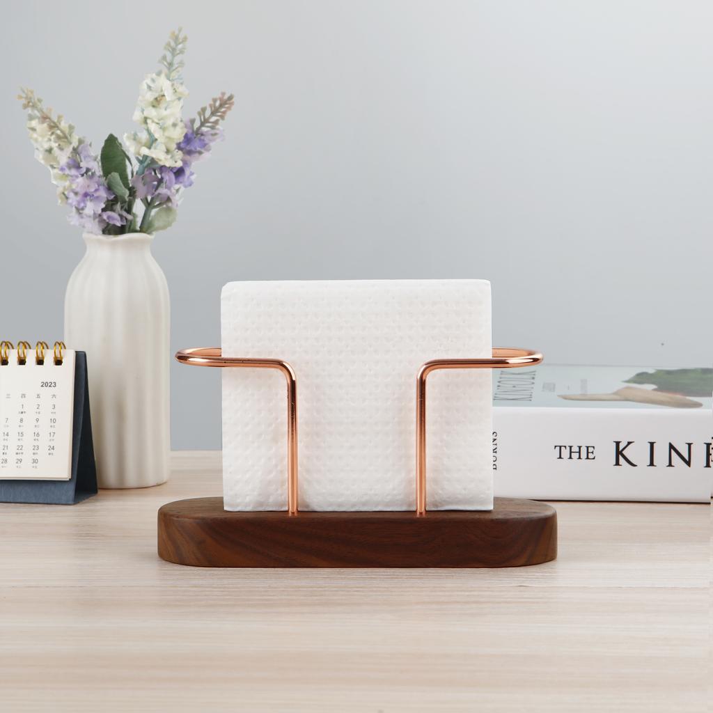 Wooden Tissue Paper Holder Metal Napkin Holder Tableware Tissue Box Storage Desktop Organizer Tableware Supplie
