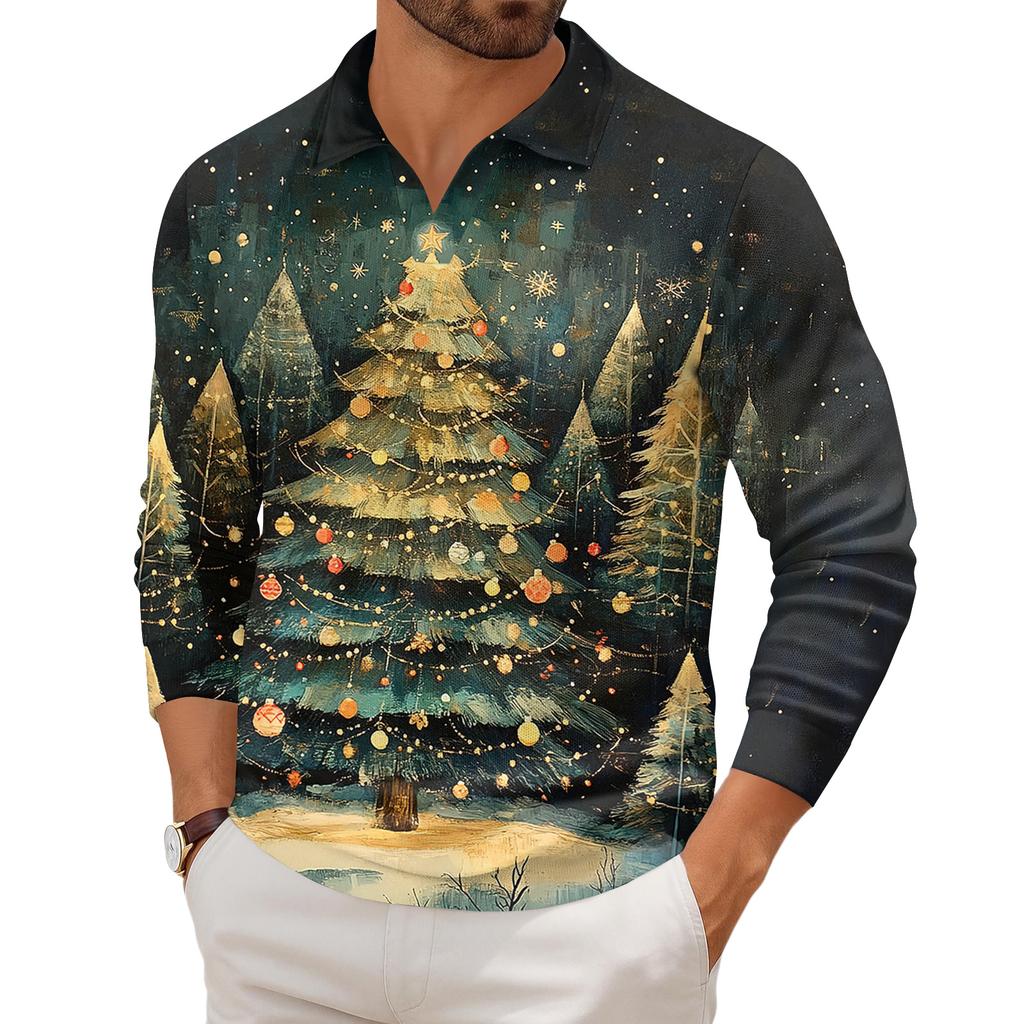 Men's Casual Collared Long-Sleeve Knit Base Layer Top