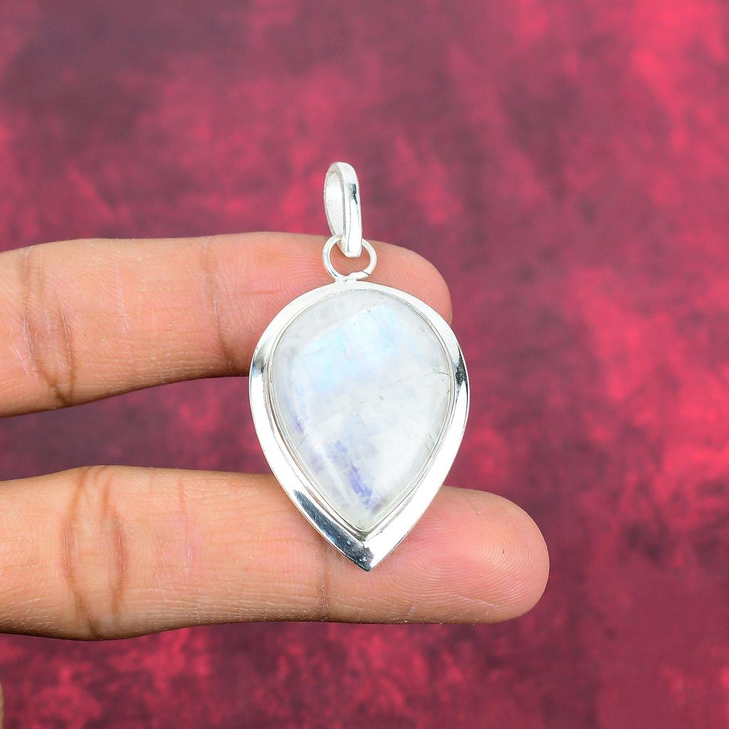 Ювелирные изделия из радужного лунного камня, подвеска из стерлингового серебра 925 пробы, красивая ювелирная подвеска ручной работы