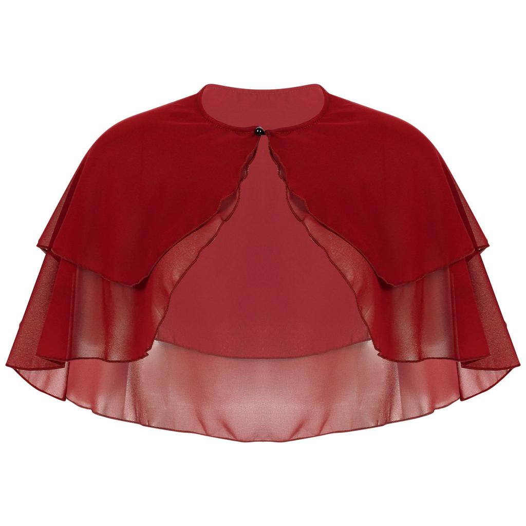 Women Elegant Pure Color Chiffon Shawl Cape Ruffle 2-Layer Chiffon Wraps Bolero Dress Accessory for Party Wedding