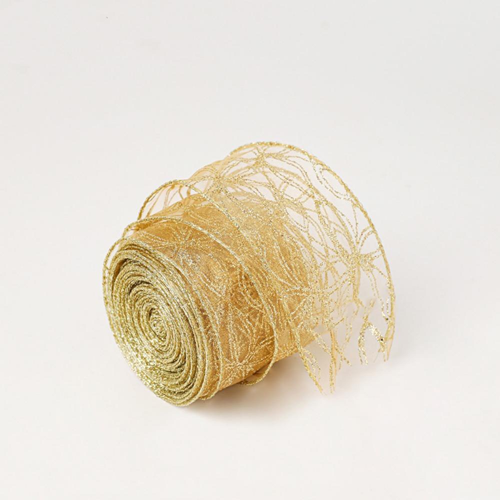 Mesh Yarn Christmas Tree Ribbon Gold Wire Edge Fabric Craft Ribbon New Year